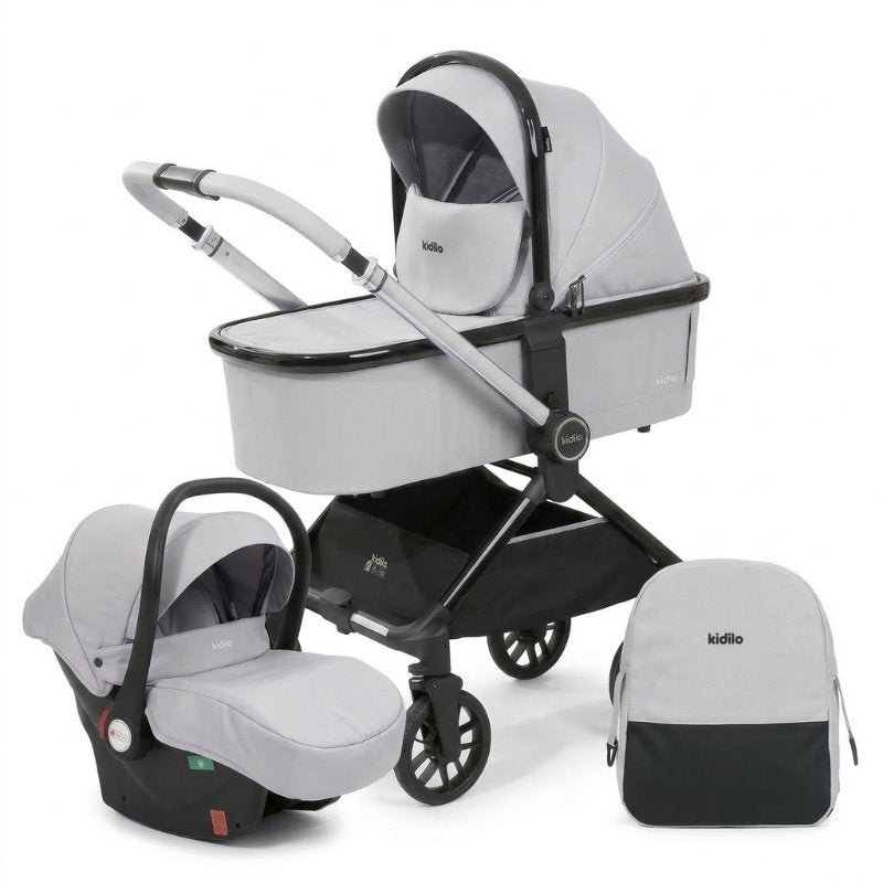 Carrinho de Bebê Kidilo D900 3 em 1 Carrinho de Bebê 300 Kabannas Cinza claro 