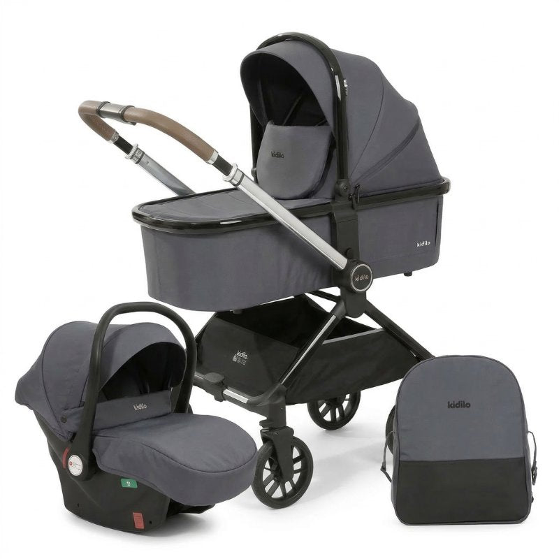 Carrinho de Bebê Kidilo D900 3 em 1 Carrinho de Bebê 300 Kabannas Cinza escuro 
