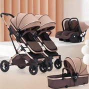 Carrinho de Bebê para Gêmeos com Bebê Conforto - Belecoo Twins Carrinho de Bebê 18 Kabannas Cáqui 