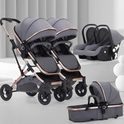 Carrinho de Bebê para Gêmeos com Bebê Conforto - Belecoo Twins Carrinho de Bebê 18 Kabannas Cinza 