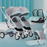 Carrinho de Bebê para Gêmeos com Bebê Conforto - Belecoo Twins Carrinho de Bebê 18 Kabannas Verde 