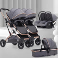 Carrinho de Bebê para Gêmeos com Bebê Conforto - Belecoo Twins Kabannas Carrinho de Bebê - Cinza 