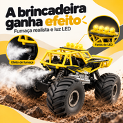 Carrinho off-road demonstrando efeito de fumaça e luz LED