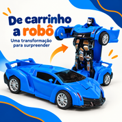 Carrinho infantil azul que se transforma em robô