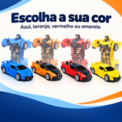 Carrinho robô nas cores azul laranja vermelho e amarelo