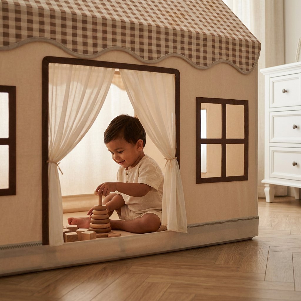 Casinha Barraca Infantil Tenda de Brincar Xadrez com Cortina Cabana Infantil 06 Kabannas 