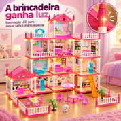 Iluminação LED da casinha de boneca rosa