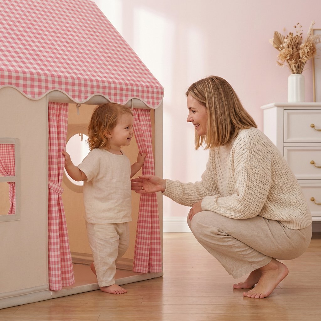 Casinha Tenda Infantil com Cortinas Telhado Xadrez Janela Decorativa Cabana Infantil 08 Kabannas 