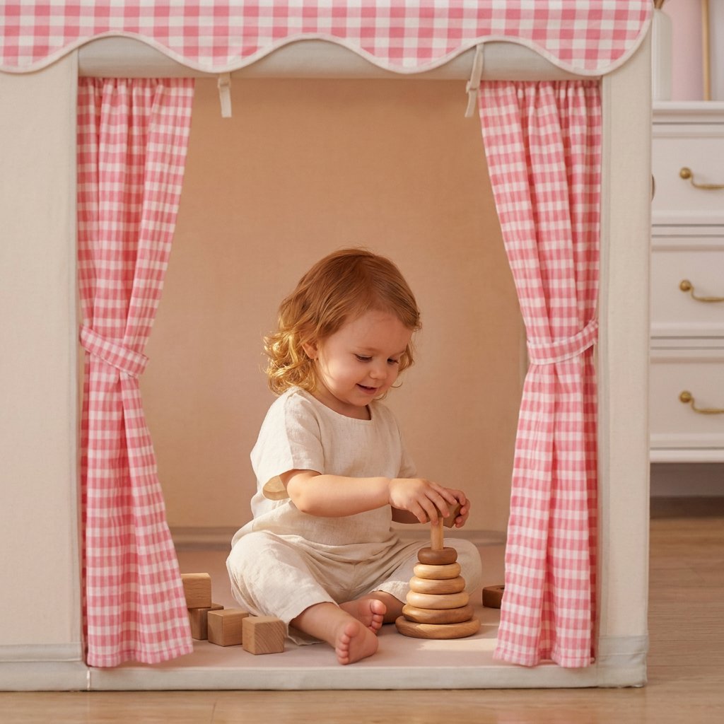 Casinha Tenda Infantil com Cortinas Telhado Xadrez Janela Decorativa Cabana Infantil 08 Kabannas 