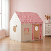 Casinha Tenda Infantil com Cortinas Telhado Xadrez Janela Decorativa Cabana Infantil 08 Kabannas Rosa 