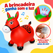 Cavalinho inflável musical vermelho com módulo de som e luz