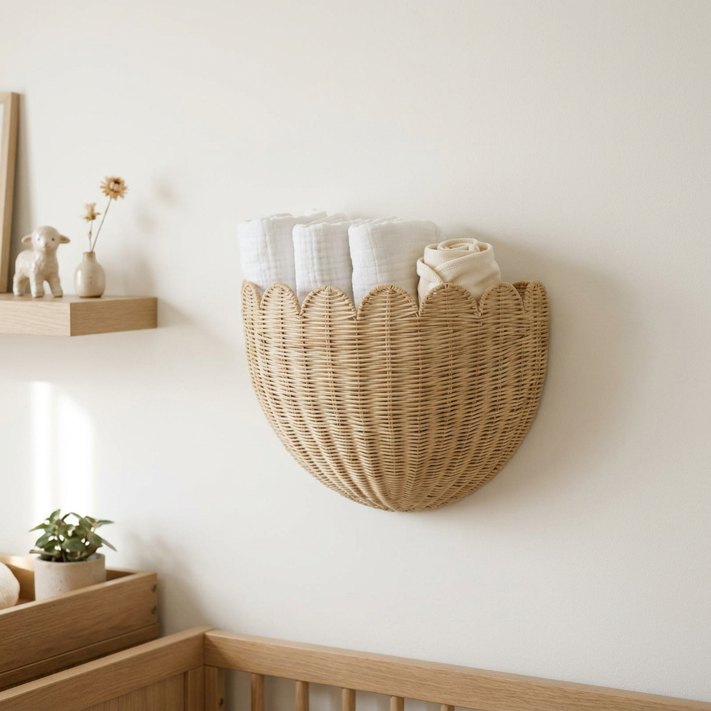 Cesta de Parede em Rattan Natural para Decoração e Armazenamento Rattan Decorativo 04 Kabannas
