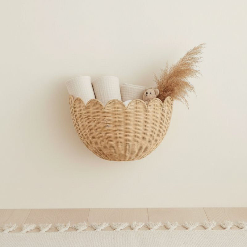 Cesta de Parede em Rattan Natural para Decoração e Armazenamento Rattan Decorativo 04 Kabannas 