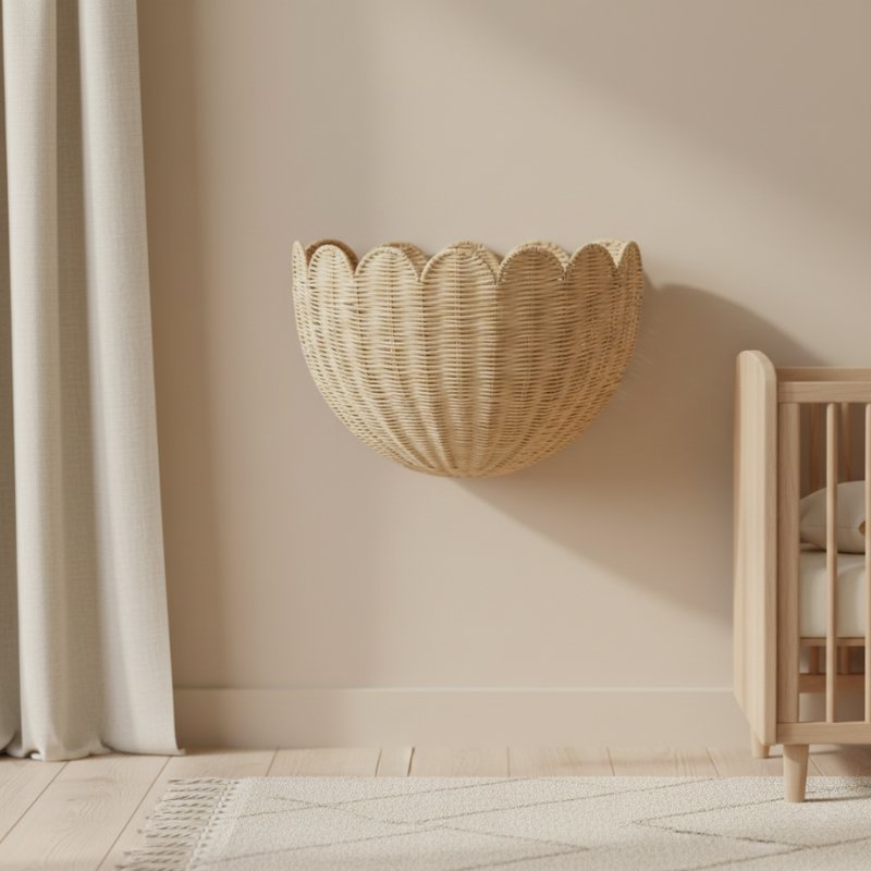 Cesta de Parede em Rattan Natural para Decoração e Armazenamento Rattan Decorativo 04 Kabannas 