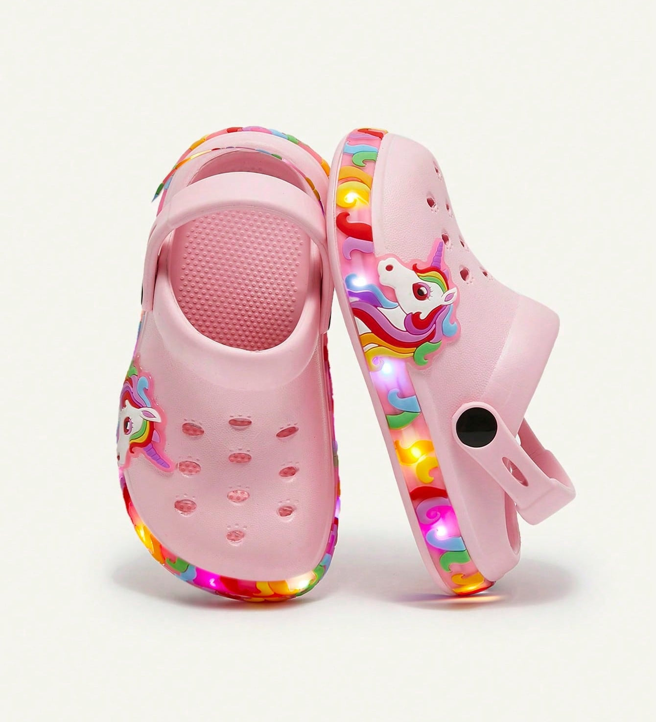 Clog Infantil Menina Unicórnio com Luz LED Sola Iluminada 001 Sandália Infantil 16 Kabannas Rosa 18 