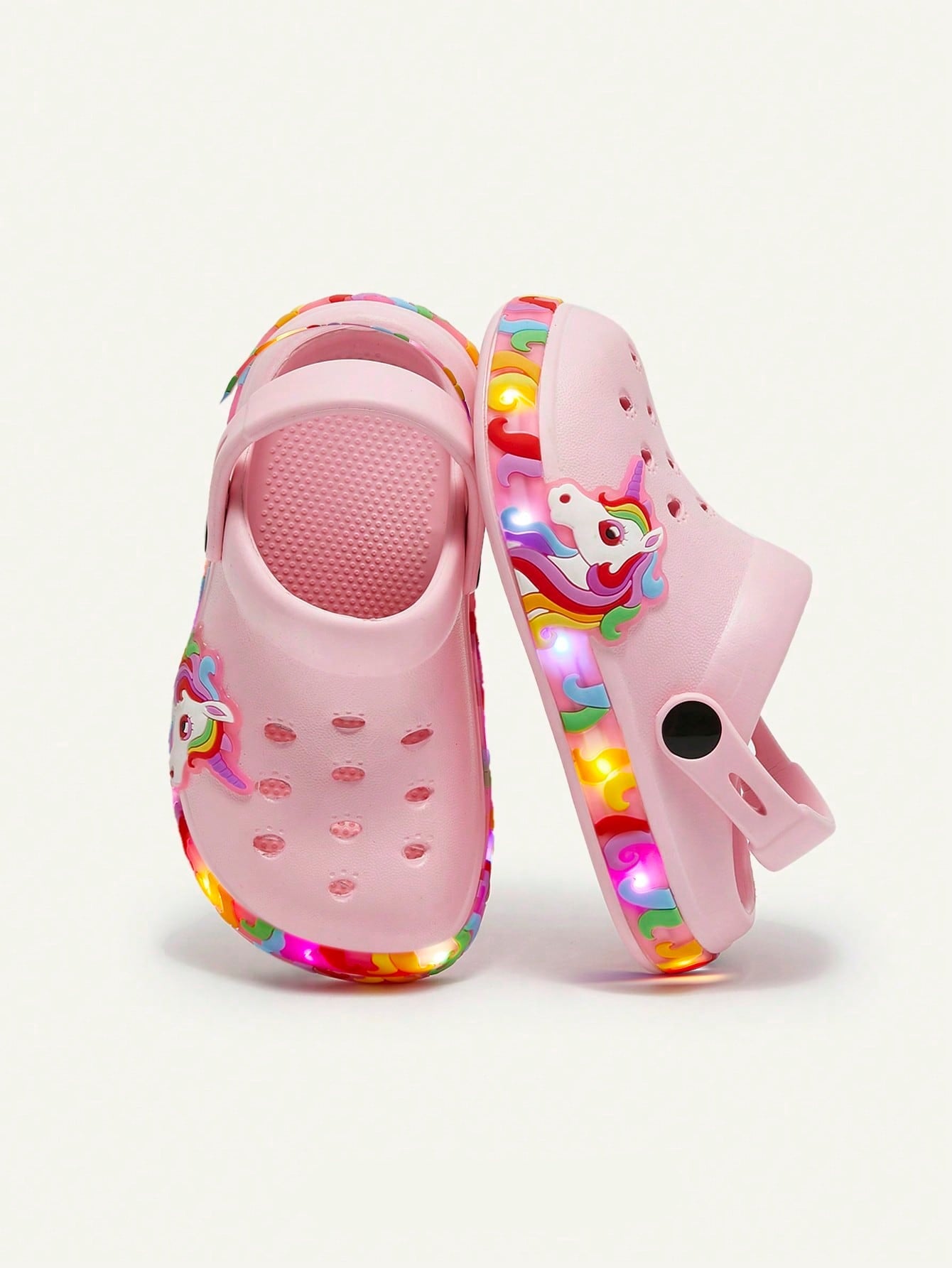 Clog Infantil Menina Unicórnio com Luz LED Sola Iluminada 001 Sandália Infantil 16 Kabannas Rosa 18 