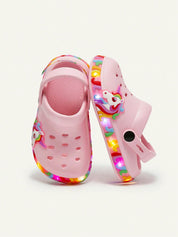 Clog Infantil Menina Unicórnio com Luz LED Sola Iluminada 001 Sandália Infantil 16 Kabannas Rosa 18 