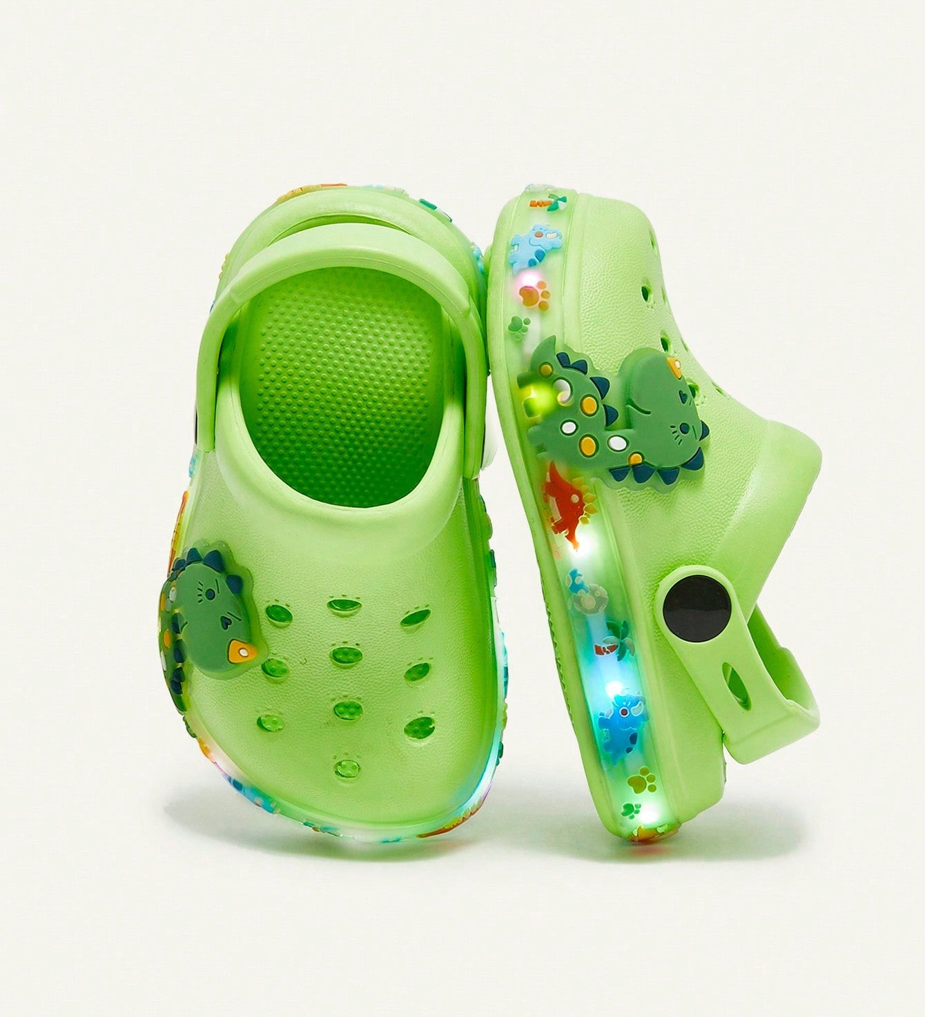 Clog Infantil Menino Estampa Dinossauro LED Solado Iluminado 001 Sandália Infantil 15 Kabannas Verde 18 