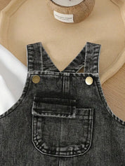 Conjunto 2 Peças Bebê Camiseta Manga Longa e Jardineira Jeans Casual Conjunto Unissex 01 Kabannas 