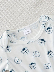 Conjunto 2 Peças Bebê Jardineira Veludo Cotelê Azul com Aplique de Ursinho e Camiseta Manga Longa Estampada Conjunto Menino 17 Kabannas 