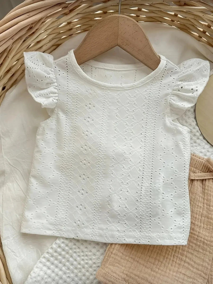 Conjunto 2 Peças Bebê Menina Blusa Bordada Manga Babado e Shorts Musselina Conjunto Menina 05 Kabannas 