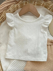 Conjunto 2 Peças Bebê Menina Blusa Bordada Manga Babado e Shorts Musselina Conjunto Menina 05 Kabannas 