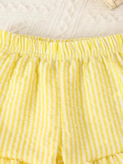 Conjunto 2 Peças Bebê Menina Blusa Listrada com Laços e Shorts Babado Seersucker Conjunto Menina 06 Kabannas 