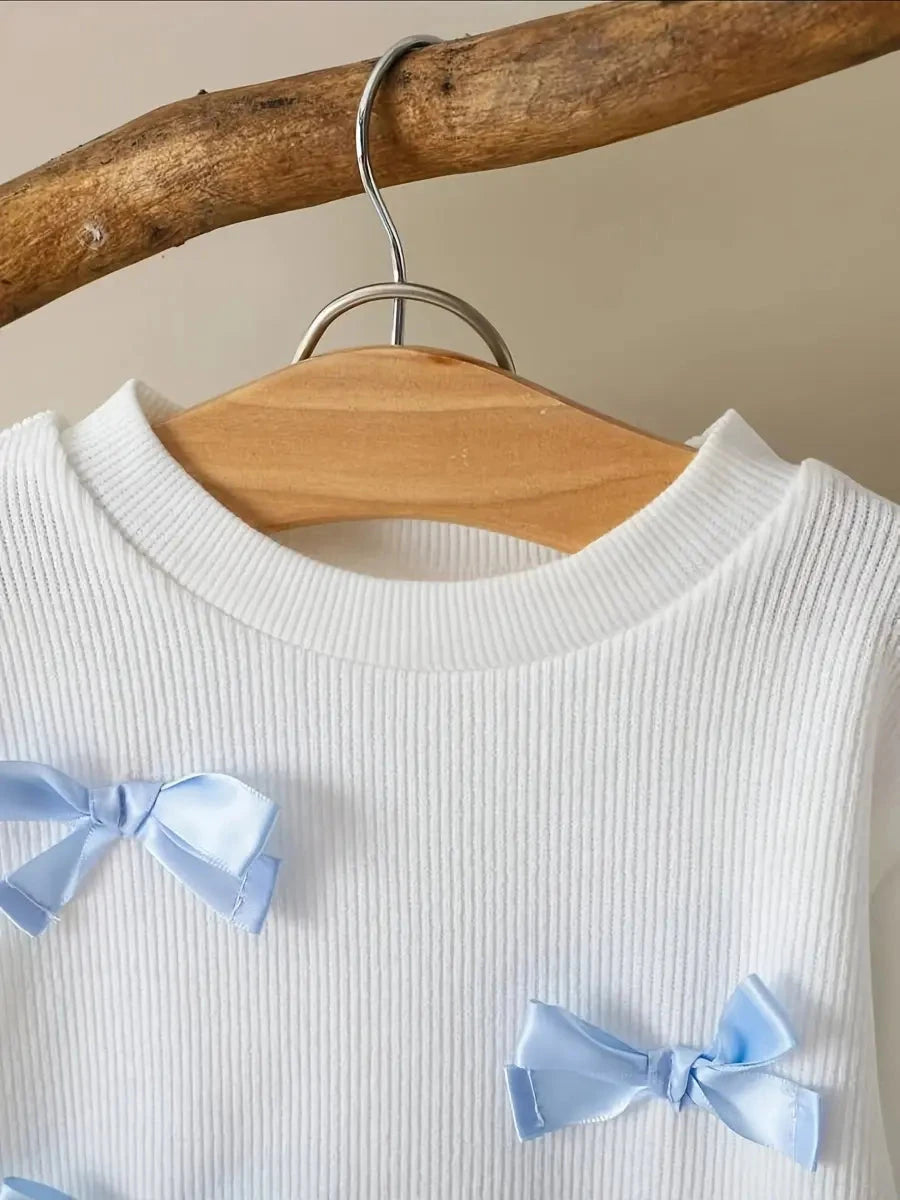 Conjunto 2 Peças Bebê Menina Blusa Manga Longa com Laços Calça Canelada Conjunto Menina 11 Kabannas 