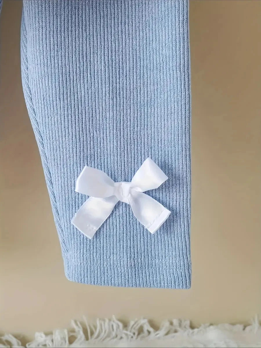 Conjunto 2 Peças Bebê Menina Blusa Manga Longa com Laços Calça Canelada Conjunto Menina 11 Kabannas 