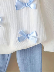 Conjunto 2 Peças Bebê Menina Blusa Manga Longa com Laços Calça Canelada Conjunto Menina 11 Kabannas 