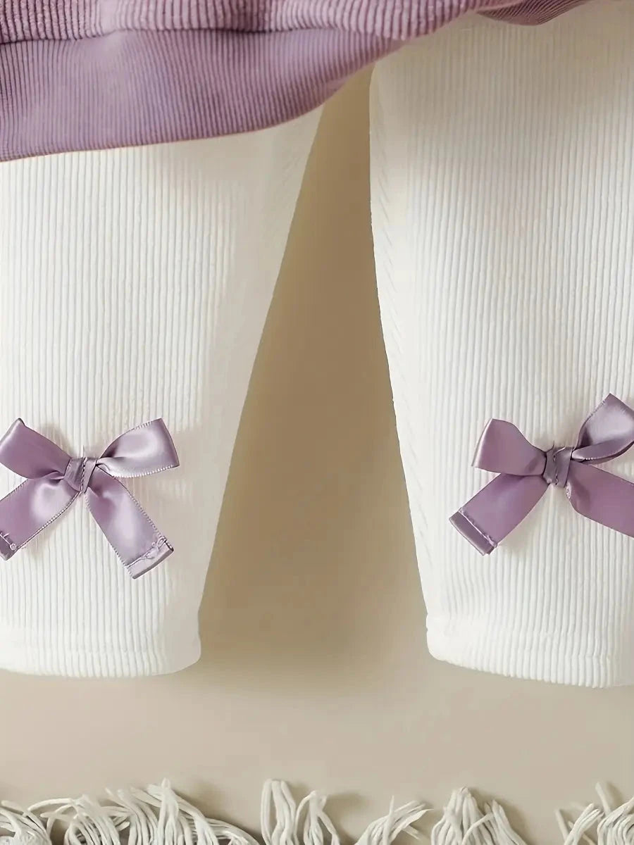 Conjunto 2 Peças Bebê Menina Blusa Manga Longa com Laços Calça Canelada Conjunto Menina 11 Kabannas 