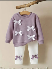 Conjunto 2 Peças Bebê Menina Blusa Manga Longa com Laços Calça Canelada Conjunto Menina 11 Kabannas Roxo 3-6 Meses 