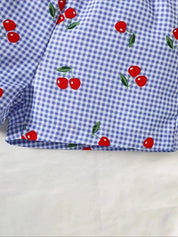 Conjunto 2 Peças Bebê Menina Blusa Regata e Shorts Xadrez Estampa de Cereja Conjunto Menina 09 Kabannas 