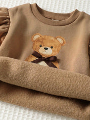 Conjunto 2 Peças Bebê Menina Moletom Ursinho Manga Babado Fleece e Legging Canelada 001 Conjunto Menina 05 Kabannas 