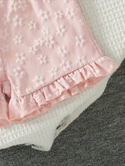 Conjunto 2 Peças Bebê Menina Regata com Babado e Flor 3D em Crochê e Short Floral em Relevo com Babado Conjunto Menina 18 Kabannas 