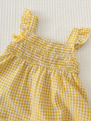 Conjunto 2 Peças Bebê Menina Top Franzido Alça e Shorts Xadrez Aplique Pato 001 Conjunto Menina 04 Kabannas 