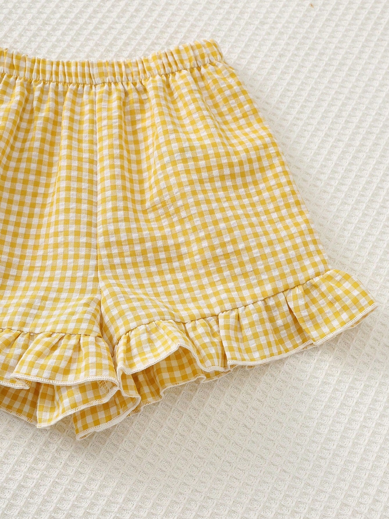 Conjunto 2 Peças Bebê Menina Top Franzido Alça e Shorts Xadrez Aplique Pato 001 Conjunto Menina 04 Kabannas 