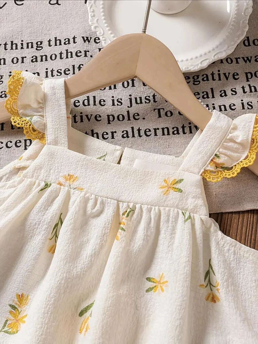 Conjunto 2 Peças Bebê Menina Verão Top Folhos Decote Quadrado Floral e Shorts Renda Conjunto Menina 02 Kabannas 