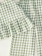 Conjunto 2 Peças Bebê Menina Verão Top Sem Mangas com Folhos e Calça Wide Leg Xadrez Conjunto Menina 01 Kabannas 