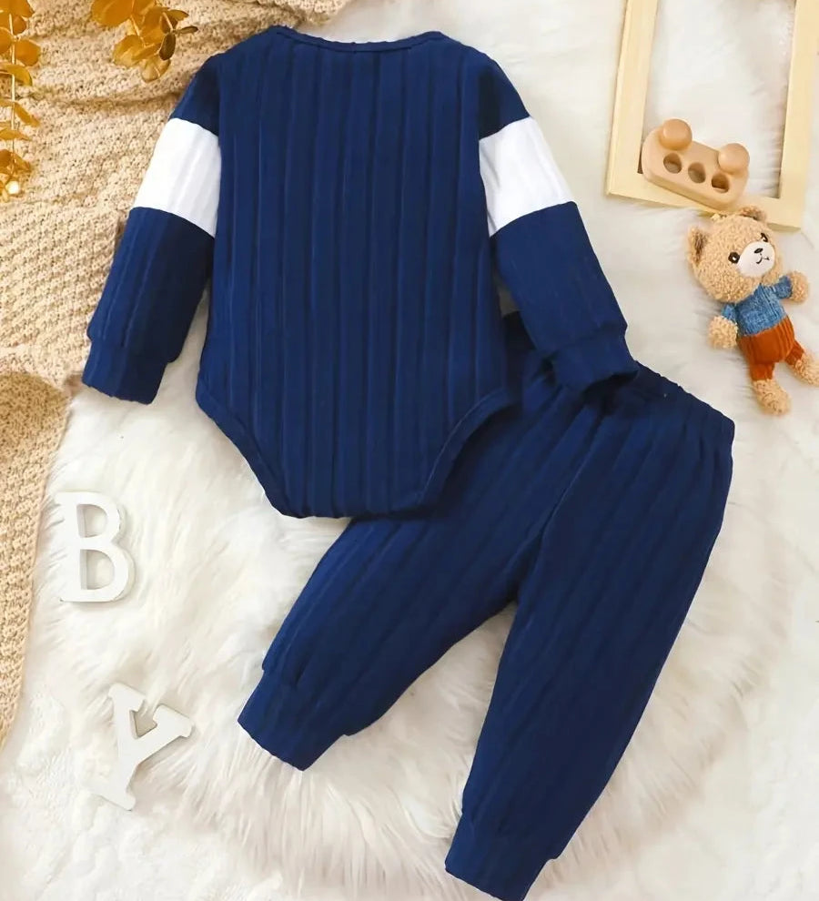 Conjunto 2 Peças Bebê Menino Body Manga Longa Calça Canelada Patch Urso Conjunto Menino 16 Kabannas 