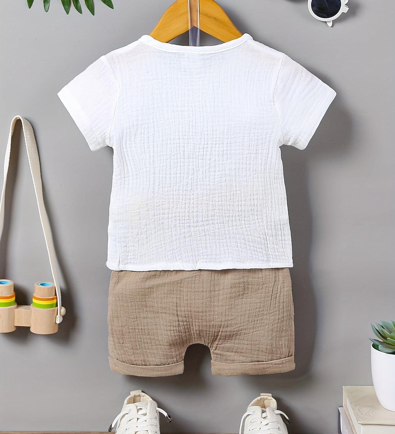 Conjunto 2 Peças Bebê Menino Camiseta Manga Curta e Shorts Musseline Conjunto Menino 20 Kabannas 