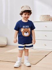 Conjunto 2 Peças Bebê Menino Camiseta Manga Curta Urso e Shorts Listrado 001 Conjunto Menino 08 Kabannas 
