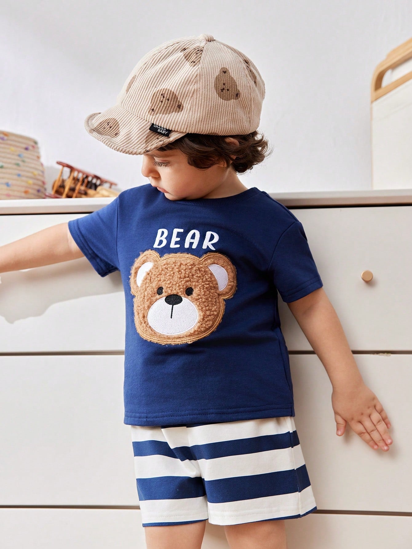 Conjunto 2 Peças Bebê Menino Camiseta Manga Curta Urso e Shorts Listrado 001 Conjunto Menino 08 Kabannas 