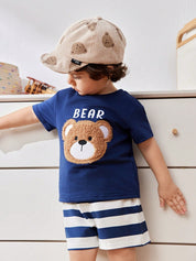 Conjunto 2 Peças Bebê Menino Camiseta Manga Curta Urso e Shorts Listrado 001 Conjunto Menino 08 Kabannas 