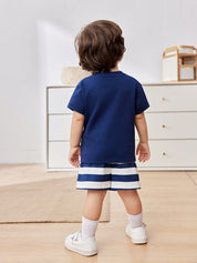 Conjunto 2 Peças Bebê Menino Camiseta Manga Curta Urso e Shorts Listrado 001 Conjunto Menino 08 Kabannas 