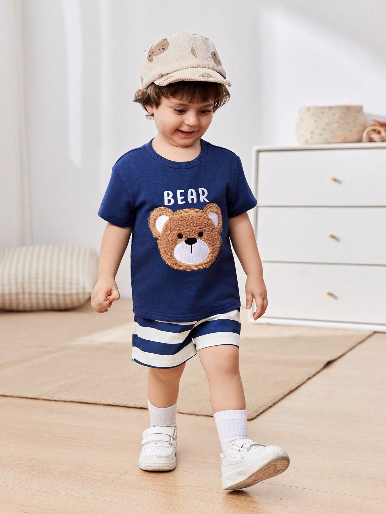 Conjunto 2 Peças Bebê Menino Camiseta Manga Curta Urso e Shorts Listrado 001 Conjunto Menino 08 Kabannas 