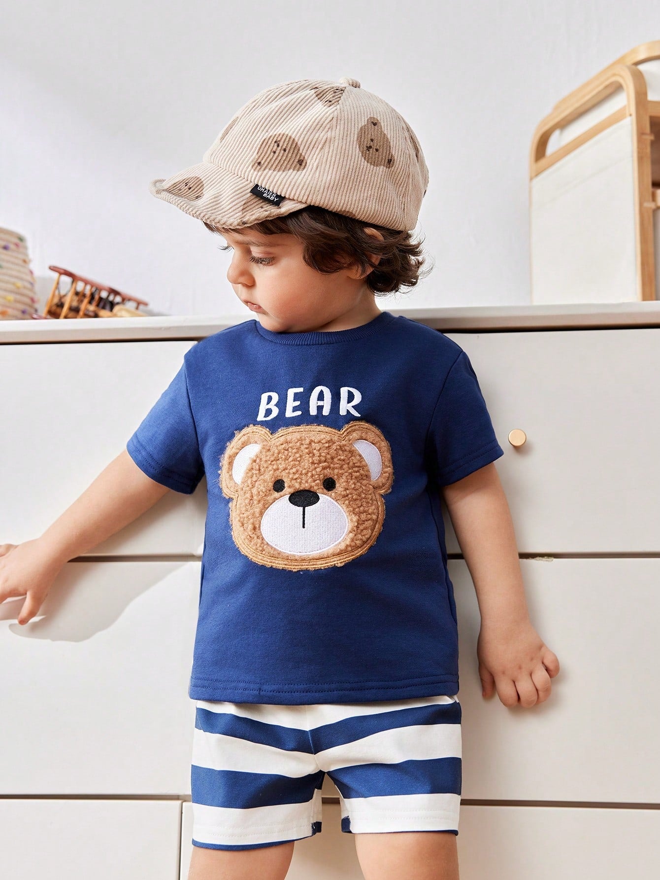Conjunto 2 Peças Bebê Menino Camiseta Manga Curta Urso e Shorts Listrado 001 Conjunto Menino 08 Kabannas 