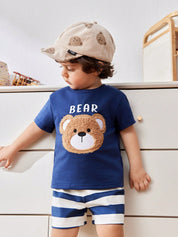 Conjunto 2 Peças Bebê Menino Camiseta Manga Curta Urso e Shorts Listrado 001 Conjunto Menino 08 Kabannas 