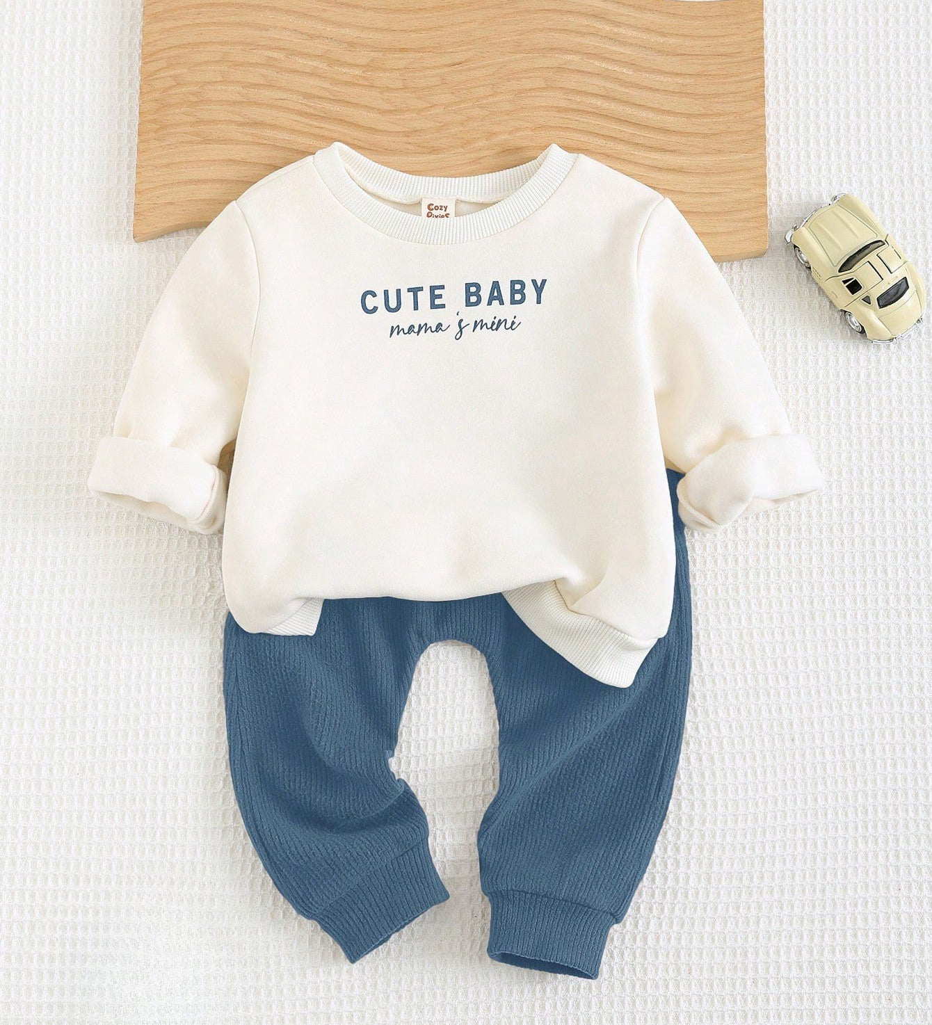 Conjunto 2 Peças Bebê Menino Moletom Cute Baby e Calça Canelada 001 Conjunto Menino 05 Kabannas Azul Recém-nascido 