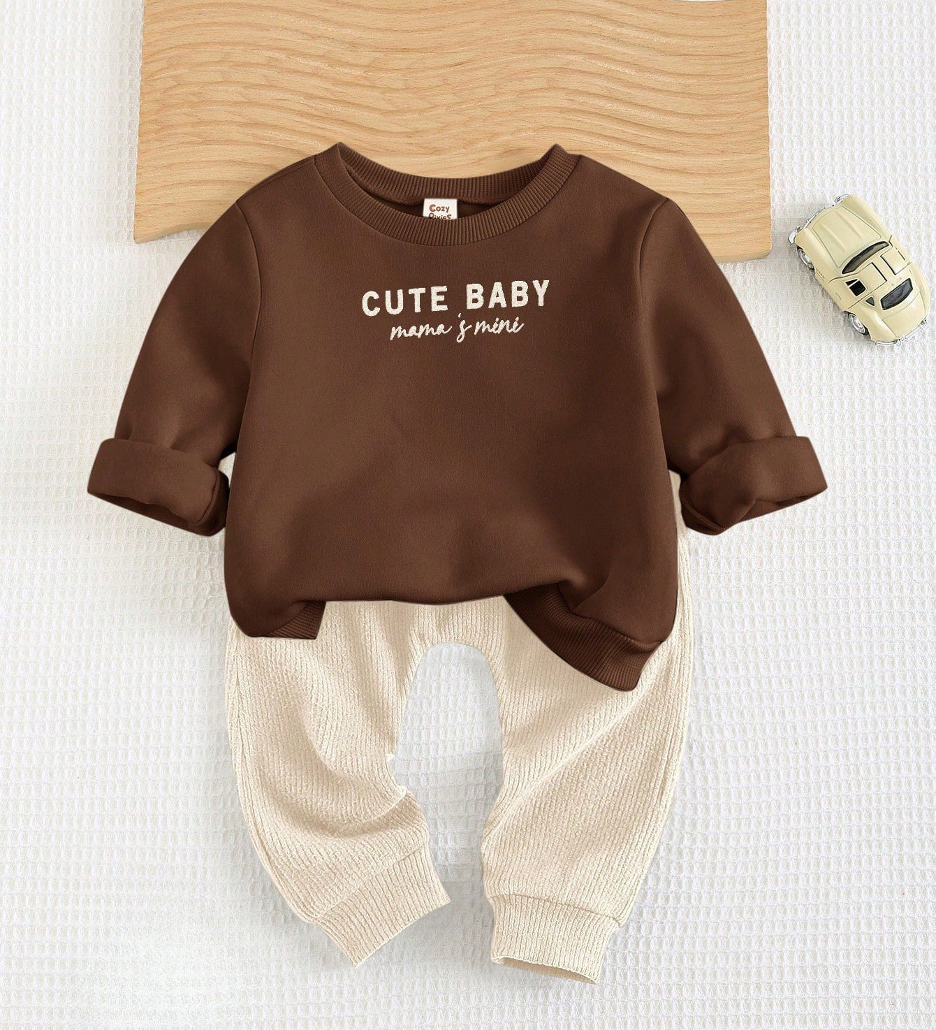 Conjunto 2 Peças Bebê Menino Moletom Cute Baby e Calça Canelada 001 Conjunto Menino 05 Kabannas Marrom Recém-nascido 